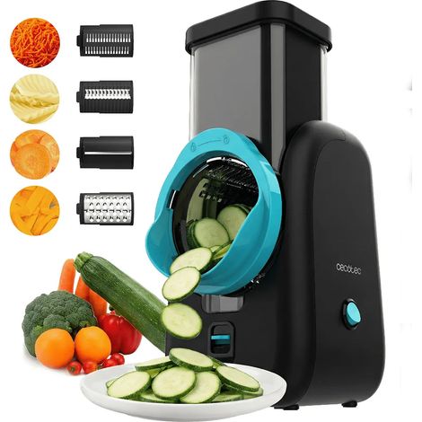 Cecotec Procesador de Alimentos Salad Maker Total Blade Full Black. 4 Cilindros Intercambiables, Corta, Ralla y Lamina (1/3)