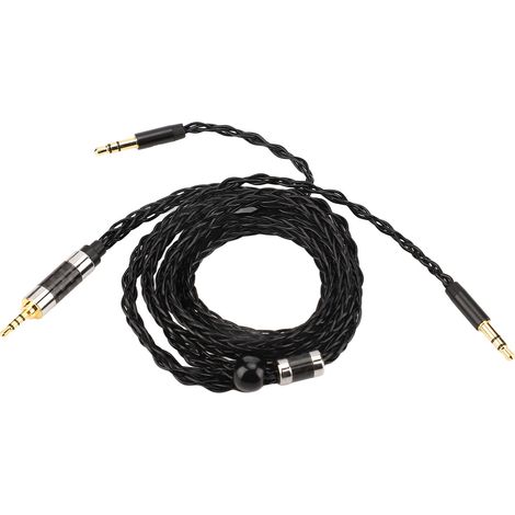 Câble de remplacement pour écouteurs avec connecteurs 2,5mm et double 3,5mm, gaine argentée 8 cœurs (1/5)