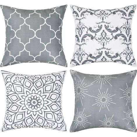 Sollbry Set mit 4 weichen Kissenbezügen, 45 x 45 cm, Sofa, weiche dekorative Kissenbezüge für Sofa und Schlafzimmer, Grau (1/5)