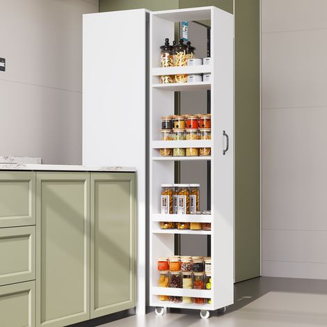 Bibliothèque Étroite 40x30x160 cm, Étagère à Roulettes avec Boîtes de Rangement, Meuble Colonne Cuisine et Salle de Bain, Blanc (1/5)