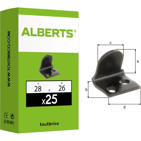 25 butées de volet coudée à visser noire 28x26mm Ø6 Alberts