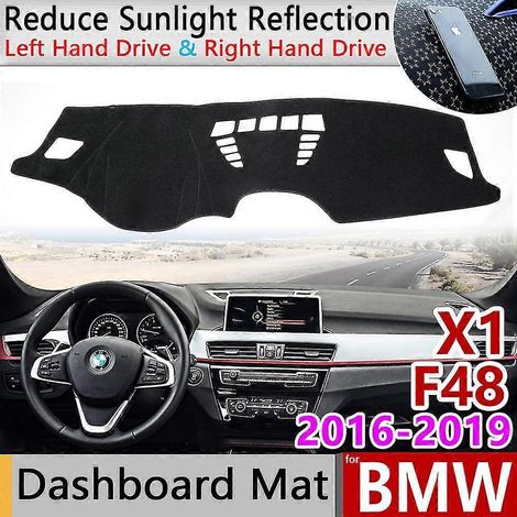 Tapis de tableau de bord antidérapant de qualité supérieure pour BMW X1 F48 (2016-2019) - Protection solaire et anti-UV - Accessoires auto - Polyester - Bordure marron - Avec affichage tête haute (HUD (1/2)