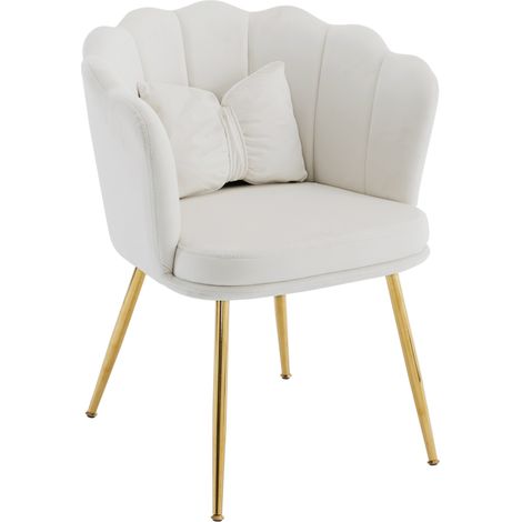 Set de 4 sillones de terciopelo beige con respaldo pétalo y patas metálicas doradas (1/5)