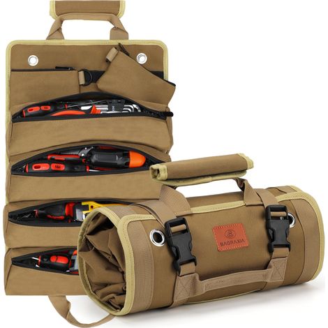 Sac à outils, petite boîte à outils enroulable, cadeau pour homme, papa, mari, grand-père, lui, anniversaire, organiseur d'outils robuste avec 2 pochettes à outils amovibles (1/5)