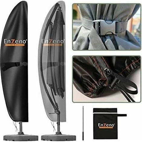Housse Parasol Déporté - Tissu Oxford 420D Imperméable - Pour Parasol 3 m à 4 m - Avec Fermeture Étanche et Tige Télescopique - Noir