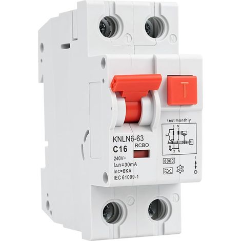 Disjoncteur 16A RCBO Disjoncteur Différentiel 30mA 1P+N C16 6KA type A Protection contre les Fuites de Courant Surcharges Courts-circuits,bouton Test mensuel,Courbe de déclenchement de type C (1/5)