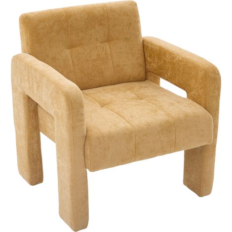 Fauteuil En Chenille Jaune Moutarde 67,5x69x74,5 Cm — Assise 43 Cm, Design Minimaliste Nordique (1/5)