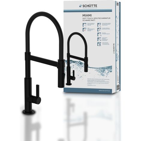 Schütte – Robinet mitigeur de lavabo noir mat – Douchette double jet – Bec col de cygne pivotant 360° – Hauteur 485 mm – Hauteur sous bec 165 mm (1/5)