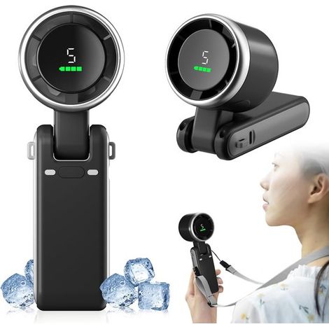 Mini-Akku-Ventilator, tragbar, 5 Geschwindigkeitsstufen, 4000 mAh, Reiseventilator, Turboventilator, Nackenventilator, Grau (1/2)
