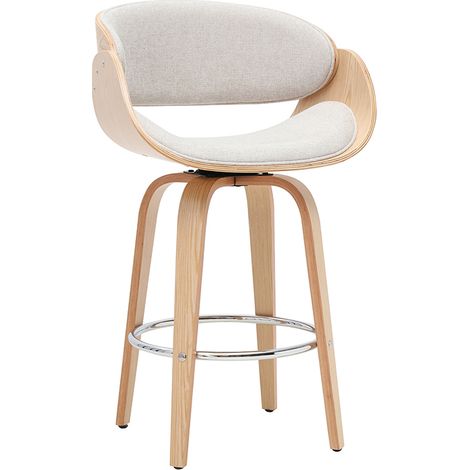 Tabouret de bar pivotant en tissu effet velours texturé beige et bois clair H69 cm BENT (1/5)