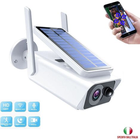 DISCORAMA TELECAMERA CON PANNELLO SOLARE WIFI 2MPX INFRAROSSI SD SENSORE MOVIMENTO IP67 (1/5)