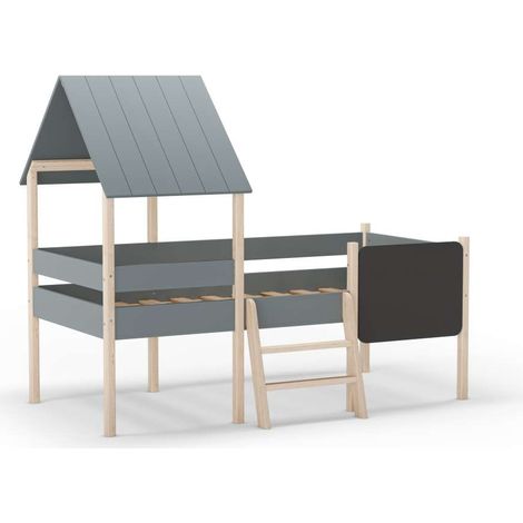 Cama juvenil tipo cabaña modelo Mario con pizarra acabado verde kaki/cera blanca, 150cm(alto) 110cm(ancho) 202cm(fondo) (1/3)