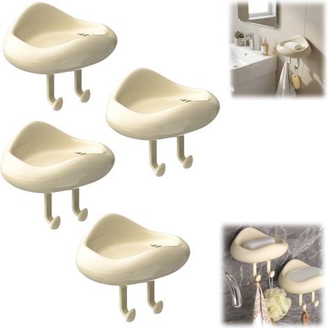 Porte savon 4 pièces savon avec égouttoir savon mural (1411,5 cm blanc cassé) (1/5)