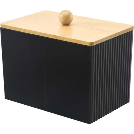 Cotton swab dispenser, cotton swab box, acrylic storage boxes, black wooden storage box for cotton swabs, cotton makeup remover container for bathroom, dressing table, living room (1/5)