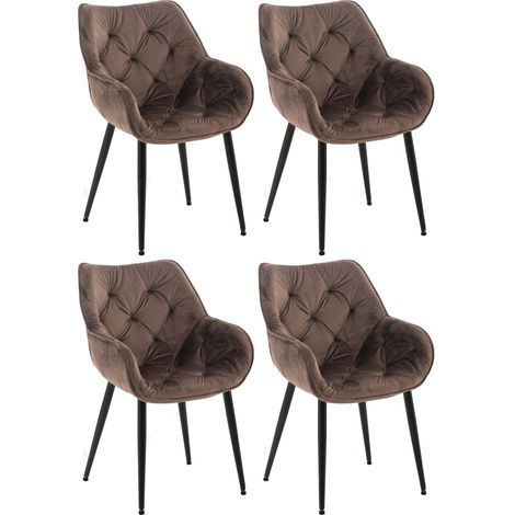 Lot de 4 chaises de salle à manger coutures décoratives en velours marron et pieds en métal noir 100007702 (1/5)