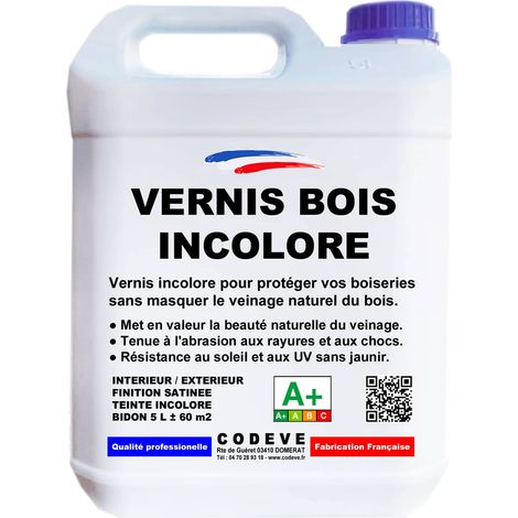 Codève Bois – Vernis incolore pour bois dur 5 L – Excellente résistance UV – Met en valeur le veinage naturel – Application facile au pinceau