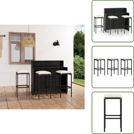 The Living Store Ensemble de bar de jardin avec coussins 4 pcs Noir - Bar de terrasse (1/5)