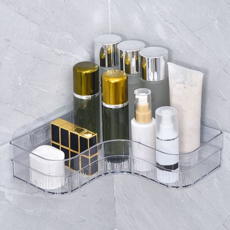 Étagère d'angle de douche en plastique, support mural pour douche, organisateur de salle de bain/toilettes, blanc cristal (1/5)