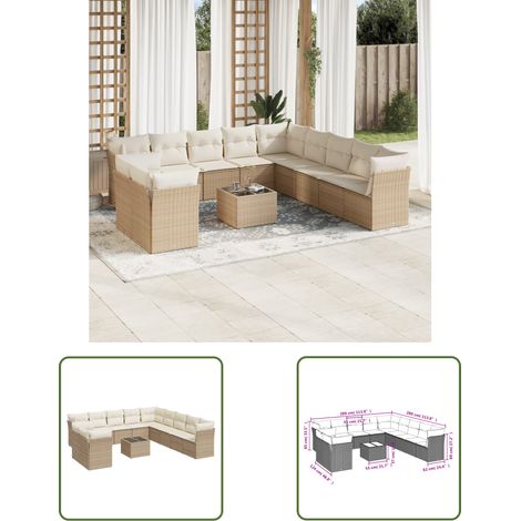 The Living Store 12-tlg. Garten-Sofagarnitur mit Kissen Beige Poly Rattan - Gartenmöbel Set - PE-Rattan Möbel - Outdoor Sofa - Lounge Set - Esstisch (1/3)