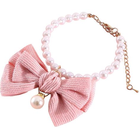 Collar delicado rosa con perlas y lazo para gatos y perros (2 unidades) (1/5)