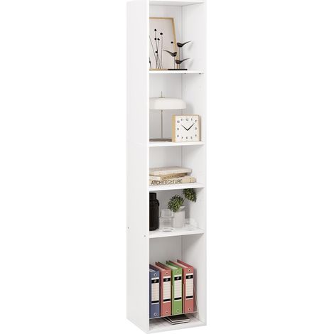 WOLTU Libreria a 5 Scomparti Aperti. Libreria Verticale a Colonna. Scaffale Angolare Autoportante. per Soggiorno. Ufficio e Studio. in Truciolare. Bianco. 30x26x151cm