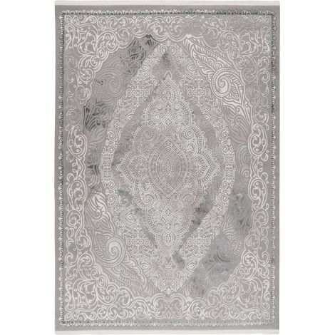 Tapis argent brillant motif oriental dense et robuste - 150 x 80 cm (1/5)