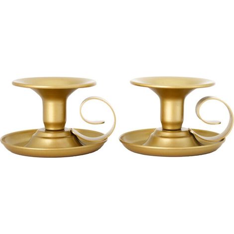 Bougeoirs Lot de 2 bougeoirs en fer forgé Bougeoirs dorés Bougeoirs avec poignées et plateau Bougeoirs vintage Bougeoirs Fête de mariage Cérémonie de Nol Anniversaire Bougeoir Décoration (1/5)
