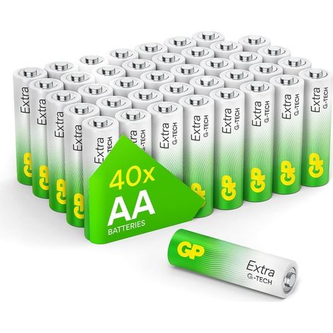 Piles AA Lot de 40 - Batteries LR06 Alcalines 1,5V - GP Extra (1/5)