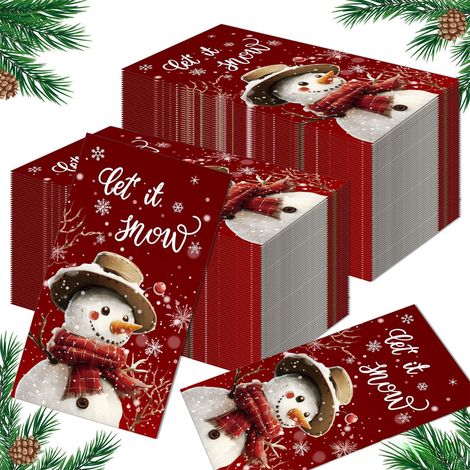 Serviettes En Papier - Bonhomme De Neige Noël - Imprimé Double Face - 40 x 33 cm Déplié - Pour Fêtes Familiales Et Réceptions - 20 Pièces (1/5)