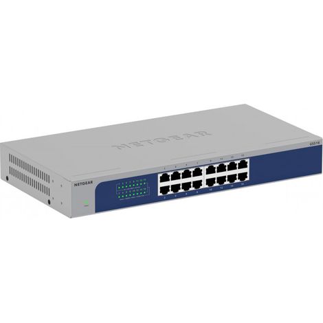 NETGEAR (GS516) Switch Non manageable Ethernet Gigabit 16 Ports RJ45, Positionnement sur Un Bureau au Mur ou en Rack, et Protection à Vie. (GS516-300EUS)