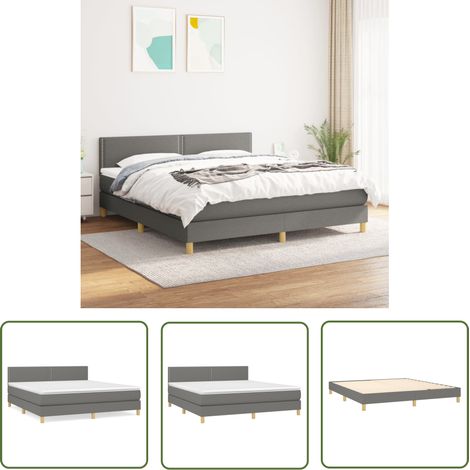 The Living Store Sommier à lattes de lit avec matelas Gris foncé 180x200cm Tissu - Lit Double - Lit Tapissier - Literie - Matelas À Ressorts Ensachés - Tête De Lit Ajustable (1/5)