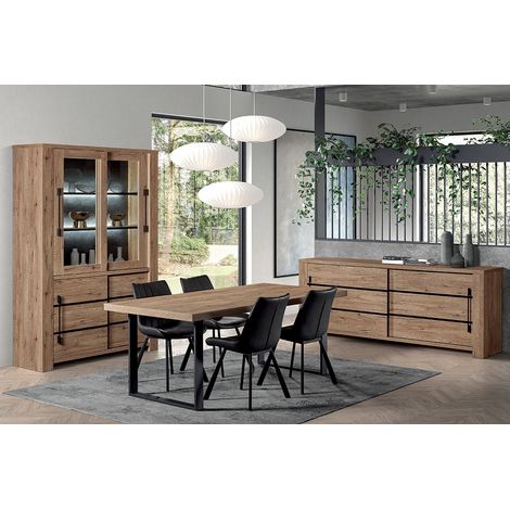NILLA - Ensemble Buffet + Vitrine + Table 170cm Aspect Bois (1/5)