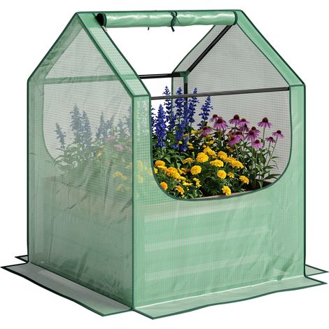 Outsunny Raised Garden Bed Planter Box with Greenhouse, Green and Silver