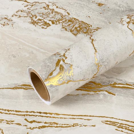 Papier Adhesif Marbre Beige Mat 40 cm x 900 cm Papier Peint Marbre Doré Epais Papiers Autocollant Beige Crème Vinyle Adhesif Cuisine Salon Papiers Peints Salle de Bain Imperméable (1/5)