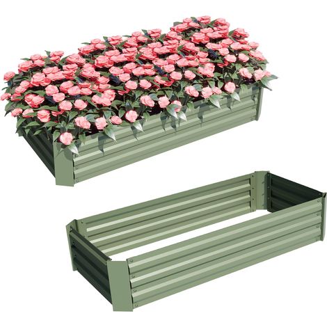 Aoodor 2 Packs 1.2 X 0.6 X 0.3 M Galvanised Raised Bed for Garden-green (1/5)