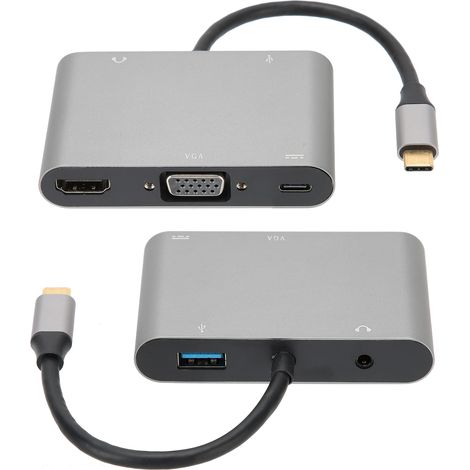 Station d'accueil USB-C 5-en-1 avec HDMI, VGA, Audio, USB et Charge PD pour PC et Mac
