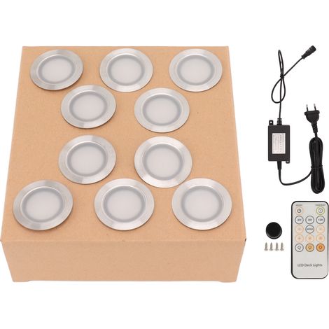 Kit de 10 spots LED encastrés pour terrasse, 0,8 W, acier inoxydable 304, étanche IP67, prise européenne 90-265 V (1/5)