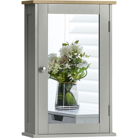 Priano 1 Door Bathroom Cabinet Mirrored Wall Mounted Cabinet, Grey-&-Oak