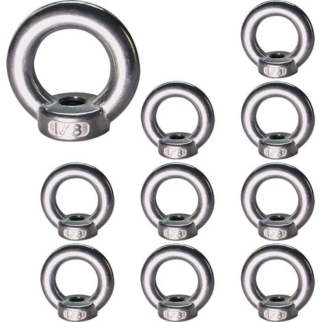 Lot de 10 écrous à anneau M8 - En acier inoxydable - Œillets M8 - Écrou à œil - Écrous à œillets - Pour accessoires de levage (1/5)