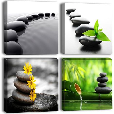 Artscope 4 Teile Leinwandbilder Black Stone Zen-Kultur japanischen Stil 30x30 cm (1/5)