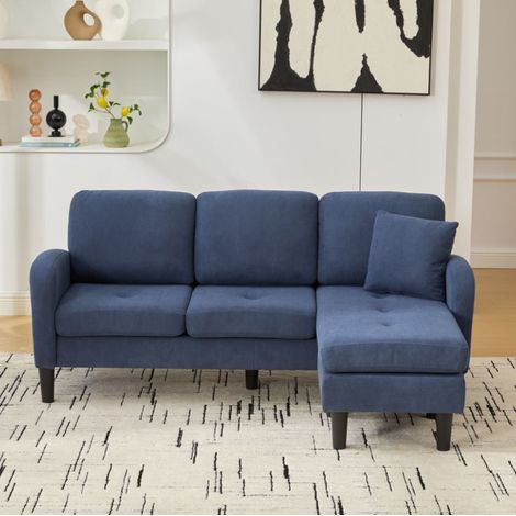 Ecksofa 166x118x77 cm blau Schaumstoff mit Cordbezug und modularer Chaiselongue (1/5)