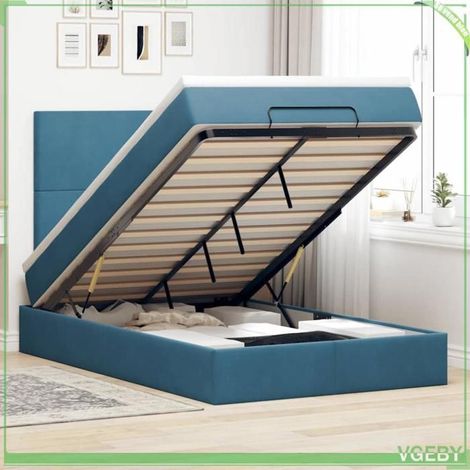 Cadre de lit ottoman avec matelas - 3314238 - Bleu foncé velours - Rangement hydraulique - Matelas 120x190 (1/5)