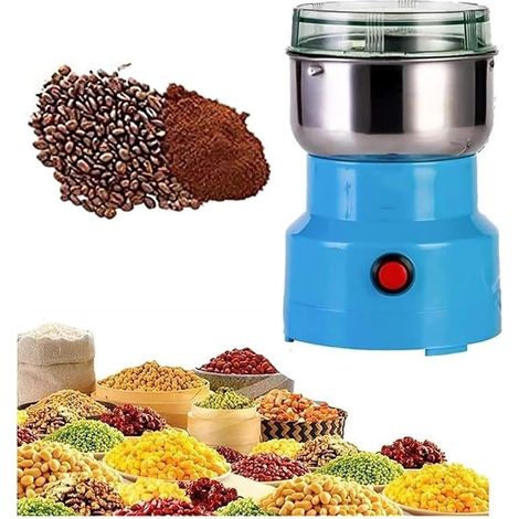 200W Moulin à Céréales Multifonctionnel (Bleu), Moulin à Café Ultra Fin, 200ml Broyeur à Épices Électrique Portable, Acier Inoxydable, Parfait pour Matières Sèches, Herbes, Café (1/5)