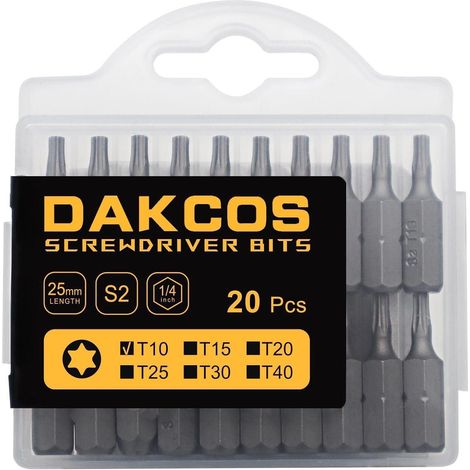 Torx Bit Sortiment T10 S2 25 mm 20 Stück T10-Bit Box (1/4)