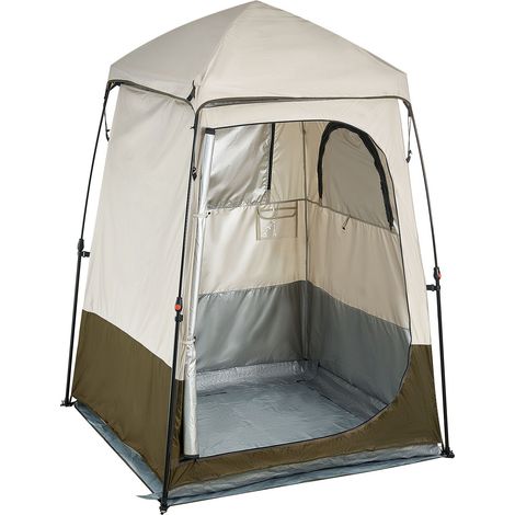 Tente de douche de camping, 1 pièce, cabine d'aisance pliable avec sardines, cordes, sac de transport et barre transversale, tissu Oxford 210D enduit argenté, pour camping, plage et pêche (1/5)
