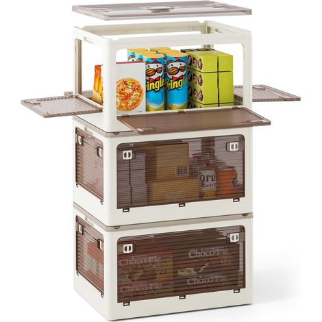 COSTWAY Set di 3 Contenitori Impilabili con Coperchi, Contenitori Pieghevoli in Plastica 132/90 L, Organizzatore con Ruote per Camera da Letto Soggiorno e Cucina (51,5x36,5x88cm) (1/5)