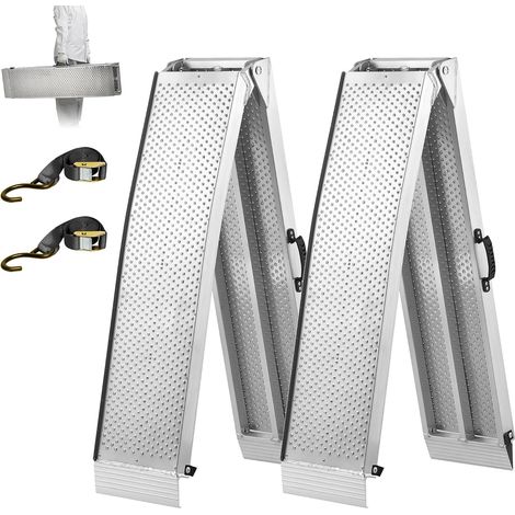 Rampe Pliable en Aluminium Renforcée 228x28cm, Capacité de Charge 680 kg pour Moto, Quad, Camion - Poignée Transportable, Surface Anti-Dérapante, Gain de Place (1 Paire, Argent) (1/5)