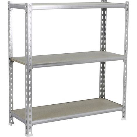 Étagère Rangement et 3 Niveaux en Bois, 200 kg Capacité de Charge et Point de Flexion, 900x1100x300 mm, Étagère Charge Lourde, Étagère Garage, Galvanisé/Bois (1/5)
