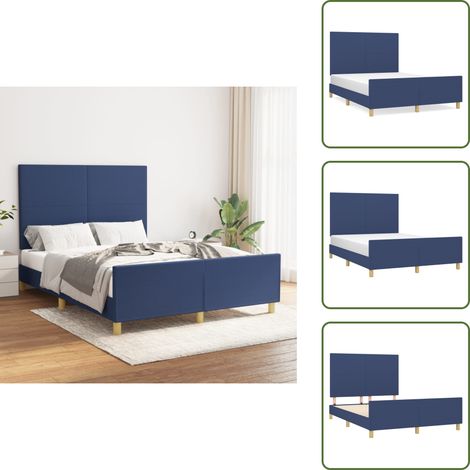The Living Store Giroletto senza Materasso Blu 140x190 cm in Tessuto - Letto con testiera
