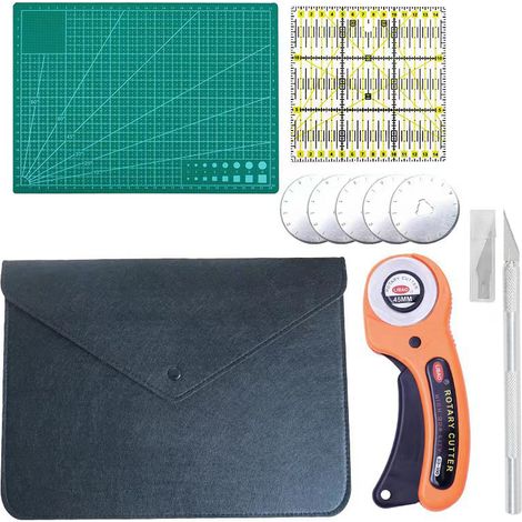 JSSEVN-Ensemble de coupe rotative pour cuir, outil de sculpture, plaque de découpe, couteau à graver, règle pour patchwork
